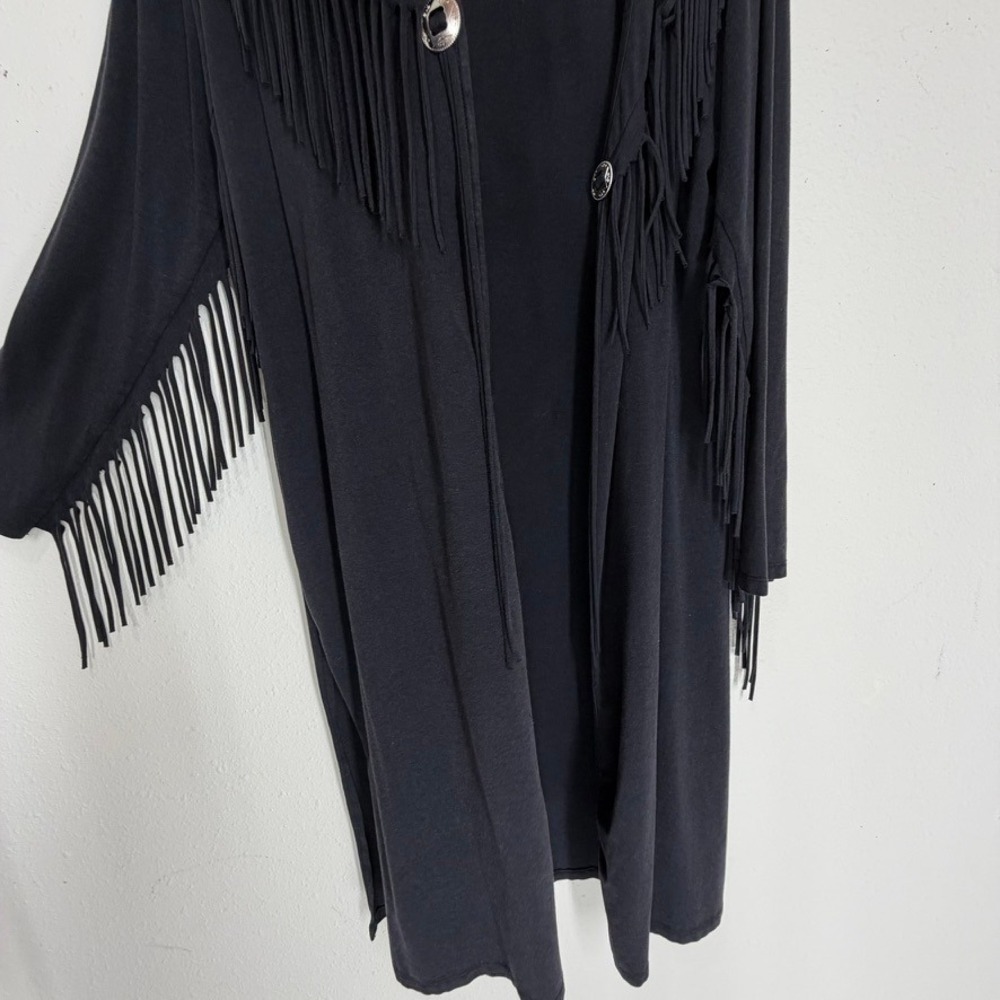 Women's Cardigan M Black Fringe Silver Concho Boho Longline Cowgirl Western Chic - Picture 5 of 9